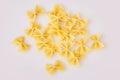 Bow tie pasta isolated on white background, top view. Farfalle Pasta.