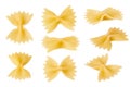 Bow tie pasta isolated on white background, top view. Farfalle Pasta.