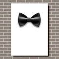 Bow Tie Poster Vector. Empty White A4. Black Bow Tie. Classic Satin Butterfly. Place For Text. Brick Wall. Vertical Royalty Free Stock Photo