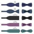 Bow ties set in colors with names on white Royalty Free Stock Photo
