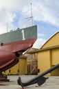 Bow and torpedo hatch on antique submarine Royalty Free Stock Photo