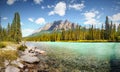 Bow Valley Parkway, Bow River, Castle Mountain, Royalty Free Stock Photo
