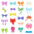 Bow vector bowknot or ribbon for decorating gifts on Christmas or Birtrhday party illustration set element of bowed or