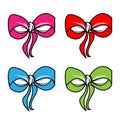 Bow vector cartoon bowknot or ribbon for decorating gifts on Christmas or Birtrhday party illustration set