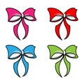 Bow vector cartoon bowknot or ribbon for decorating gifts on Christmas or Birtrhday party illustration set