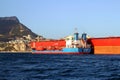 Bow view of bulk carrier ship Leonid Loza anchored in Algeciras bay in Spain. Royalty Free Stock Photo