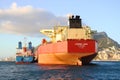 Bow view of bulk carrier ship Leonid Loza anchored in Algeciras bay in Spain. Royalty Free Stock Photo