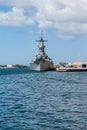 Bow view of the USS Missouri Battleship in moored at Pearl Harbor Hawaii Royalty Free Stock Photo