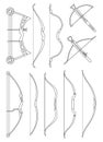 Bow weapon vector ouline set icon. Vector illustration longbow on white background. Isolated ouline set icon bow weapon.