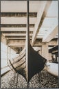 Bow of wreck of wooden Viking boat in Roskilde museum, Denmark, lith print. Royalty Free Stock Photo