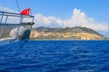 The bow of a yacht during a sea voyage. Background with selective focus and copy space