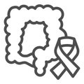 Bowel organ and tape line icon, World cancer day concept, awareness of colon cancer sign on white background, colorectal