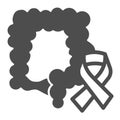 Bowel organ and tape solid icon, World cancer day concept, awareness of colon cancer sign on white background