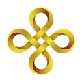 Bowen cross made of intertwined gold mobius stripe. Command key symbol