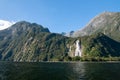 Bowen Falls between Cascade Peak and Barren Peak, Milford Sound, New Zealand Royalty Free Stock Photo