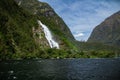 Bowen Falls in Milford Sound, part of Fiordland National Park, New Zealand Royalty Free Stock Photo