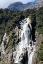 Bowen Falls in Milford Sound on the South Island of New Zealand Royalty Free Stock Photo