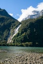 Bowen Falls tallest permanent New Zealand waterfalls Milford Sound Royalty Free Stock Photo