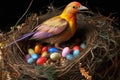 bowerbirds decorating nests with colorful items