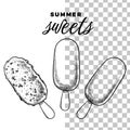 Line art stick ice creams on transparent background Royalty Free Stock Photo