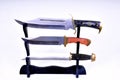 Bowie Knifes and seax isolate over white in rack Royalty Free Stock Photo