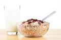 A bowl of American breakfast cereal and dry fruit Royalty Free Stock Photo