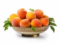 Bowl with appricots and green leaves Royalty Free Stock Photo