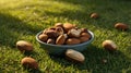 Bowl Full of Tucuma Fruits in the Grass with Sunlight, Fresh and Delicious Royalty Free Stock Photo
