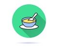 Bowl with baby cereal porridge icon with long shadow for graphic and web design.