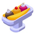 Bowl banana split icon isometric vector. Cherry cream