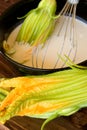 Bowl With Batter And Zucchini Flowers Royalty Free Stock Photo