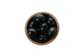 Bowl of black olives isolated on white background Royalty Free Stock Photo