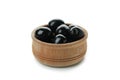 Bowl of black olives isolated on white background Royalty Free Stock Photo