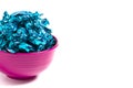 A Bowl of Blue Wrapped Candy on a White Background Royalty Free Stock Photo