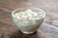 Bowl of Bocconcini mozzarella on the wooden table