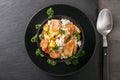 Bowl with boiled rice, meat and vegetables on table Royalty Free Stock Photo