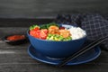 Bowl of boiled rice with vegetables and meat Royalty Free Stock Photo