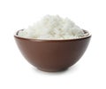 Bowl of boiled rice on white Royalty Free Stock Photo