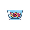 Bowl with bonbons sweet and candies icon line fill