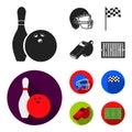 Bowl and bowling pin for bowling, protective helmet for playing baseball, checkbox, referee, whistle for coach or