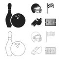 Bowl and bowling pin for bowling, protective helmet for playing baseball, checkbox, referee, whistle for coach or