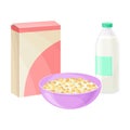 Bowl of Breakfast Cereal with Milk and Bottle Rested Nearby Vector Illustration Royalty Free Stock Photo