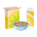 Bowl of Breakfast Cereal with Milk and Carton Package Rested Nearby Vector Illustration Royalty Free Stock Photo
