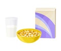 Bowl of Breakfast Cereal with Milk and Glass Rested Nearby Vector Illustration Royalty Free Stock Photo