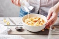 A bowl of breakfast cereals and milk Royalty Free Stock Photo