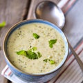 Bowl of broccoli and cheddar cheese soup Royalty Free Stock Photo