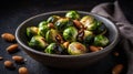 Roasted Brussels Sprouts with Balsamic Glaze and Almonds in Rustic Bowl Royalty Free Stock Photo