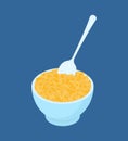 Bowl of bulgur porridge and spoon isolated. Healthy food for breakfast. Vector illustration Royalty Free Stock Photo