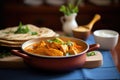 a bowl of butter chicken beside a stack of fresh chapatis Royalty Free Stock Photo