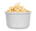 Bowl of buttery popcorn isolated